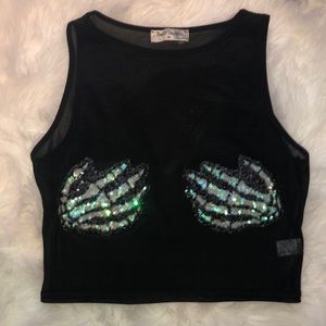 Skeleton hands mesh crop top